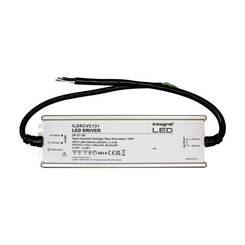 Integral LED Constant Voltage Driver 216W 12Vdc Ip67 Non-Dimm 200-240V Input Integral  - ILDRCVC131