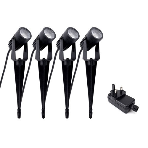 Integral LED Outdoor 12V Spike Spotlight 4Pcs Set Ip65 240Lm 3W Each 3000K With Ip20 Uk Plug Integral  - ILDEL079