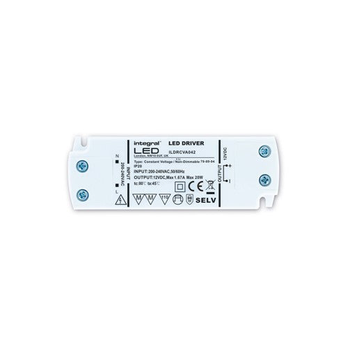 Integral LED Constant Voltage Driver 20W 12Vdc Ip20 Non-Dimm 200-240V Input Integral  - ILDRCVA042