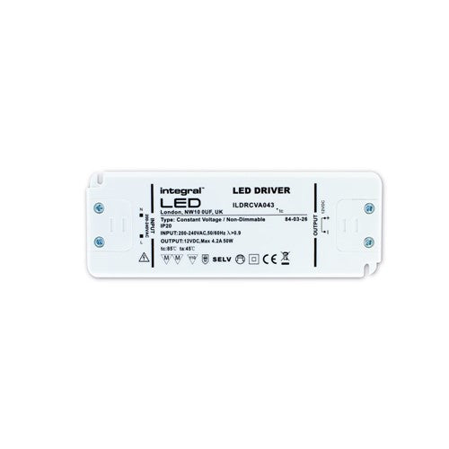 Integral LED Constant Voltage Driver 50W 12Vdc Ip20 Non-Dimm 200-240V Input Integral  - ILDRCVA043