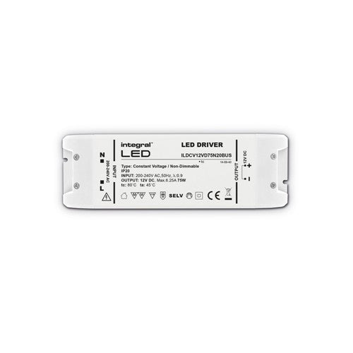 Integral LED Constant Voltage Driver 75W 12Vdc Ip20 Non-Dimm 200-240V Input Integral  - ILDRCVA044