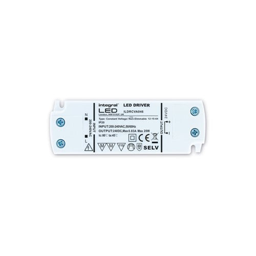 Integral LED Constant Voltage Driver 20W 24Vdc Ip20 Non-Dimm 200-240V Input Integral  - ILDRCVA046