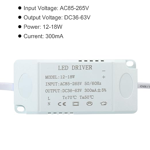 PATIKIL 12-18W 300mA LED Driver, 3 Pack AC 85-265V Output 36-63V DC Male Connector Constant Current Rectifier Transformer External Power Supply