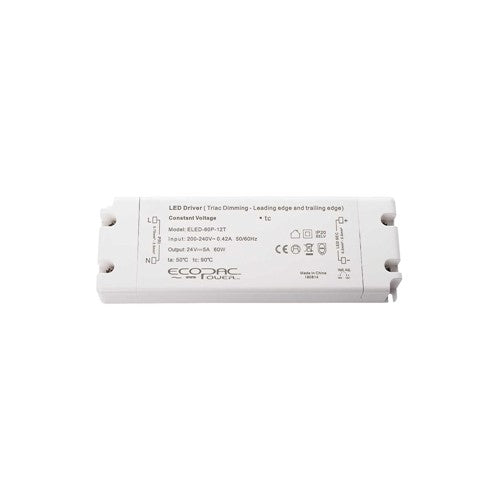 Integral LED Constant Voltage Driver 60W 24Vdc Ip20 Triac Dimmable 200-240V Input 6W Min Load Ecopac Power  - ELED-60P-24T